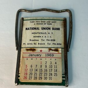 Vintage 1969 National Union Bank Flip Mirror Desk Advertising Calendar